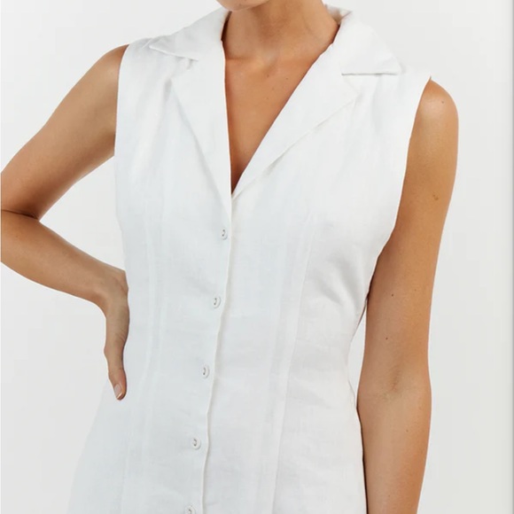 DREW WHITE LINEN SLEEVELESS DRESS size 6 - Picture 3 of 8